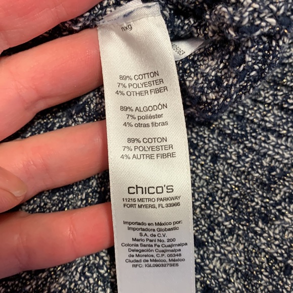 Chicos Boxy Cotton with Gold metallic Thead Loose Weave sweater 3/4 sleeve - Picture 8 of 8